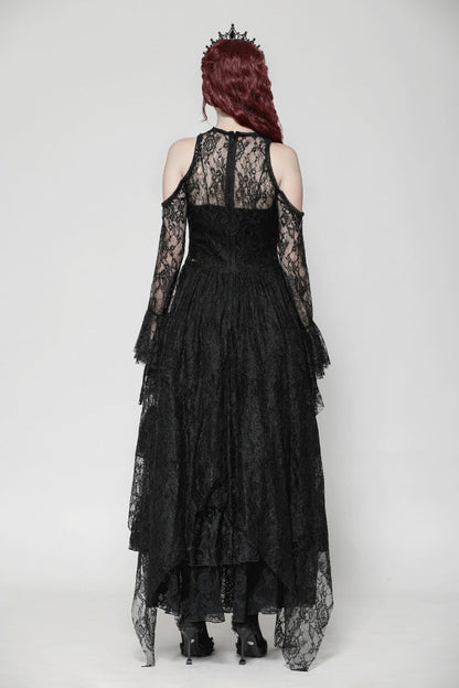 Off Shoulder Long Sleeve Gothic Irregular Lace Wedding Dress