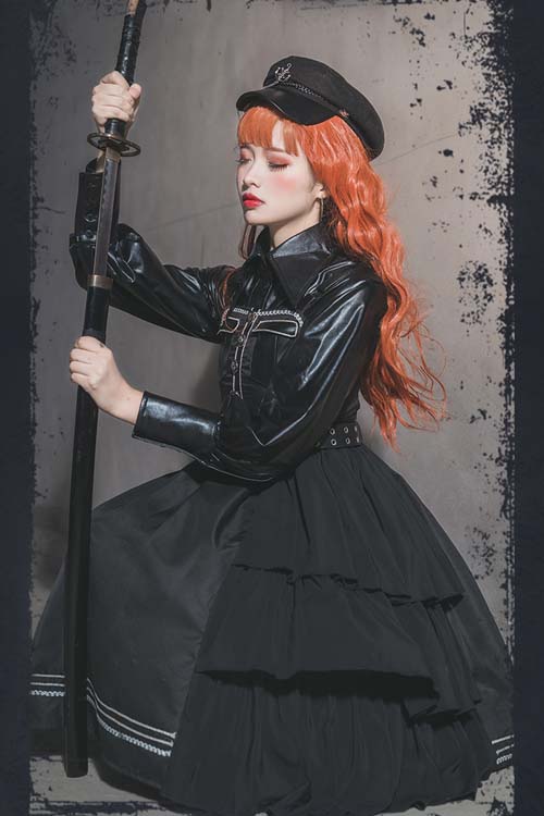 Black Gothic Lolita JSK Dress with Night Owl and Cool Style