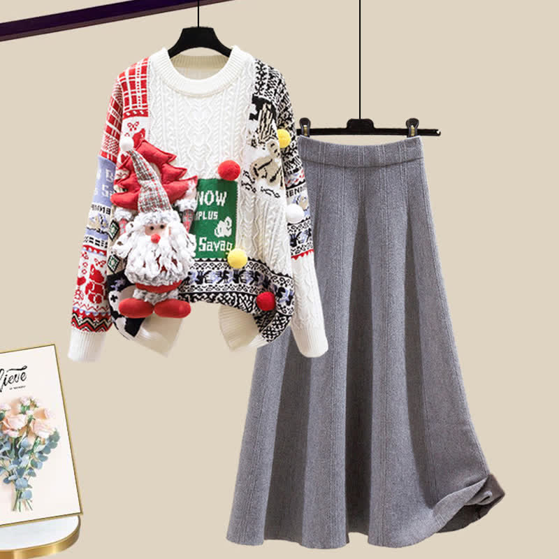Skirt Colorblock Christmas Knit Sweater