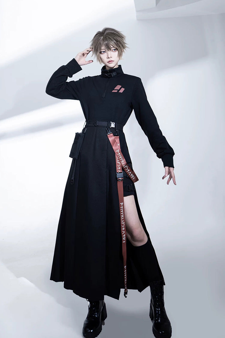 Stand Collar Long-Sleeve Gothic Prince Ouji Skirt Set