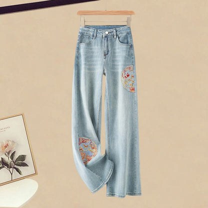 Top Vintage Pieces Embroidery Set Denim Pants Two Buckle