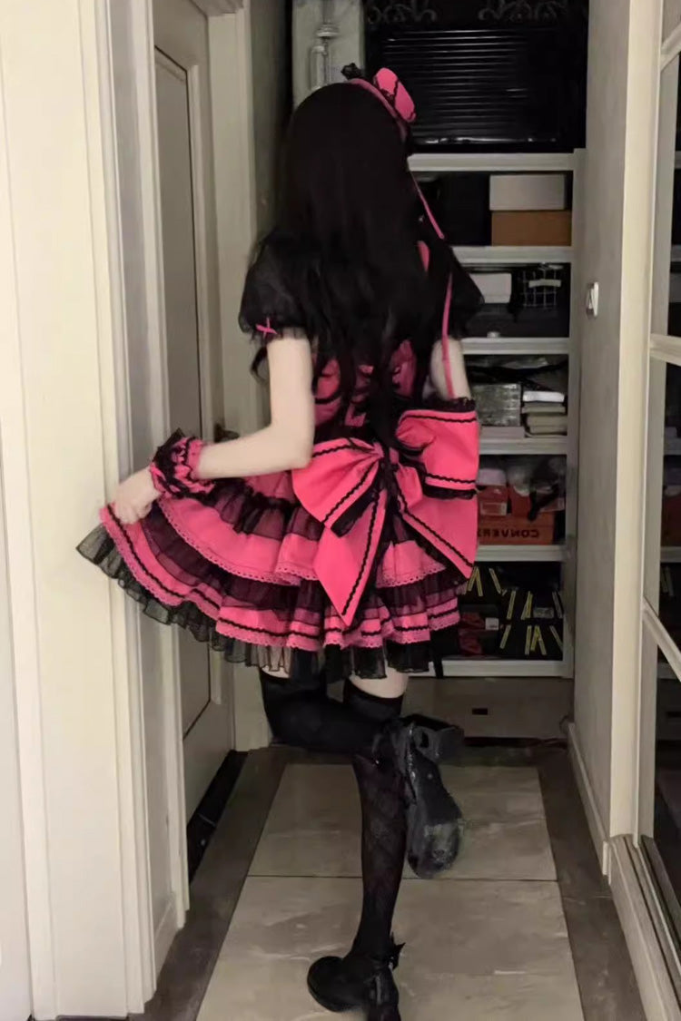 Rose Pink Layered Bow Lace Sweet Lolita Dress