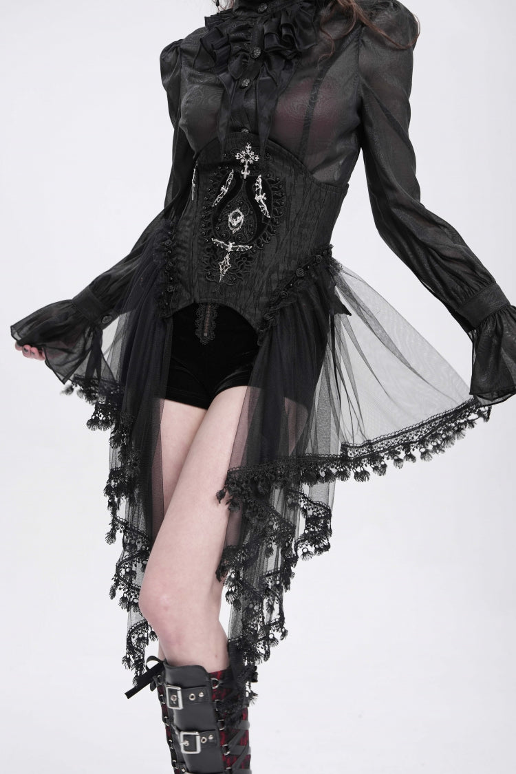 Gothic Underbust Corset with Mesh, Lace, and Lacing
