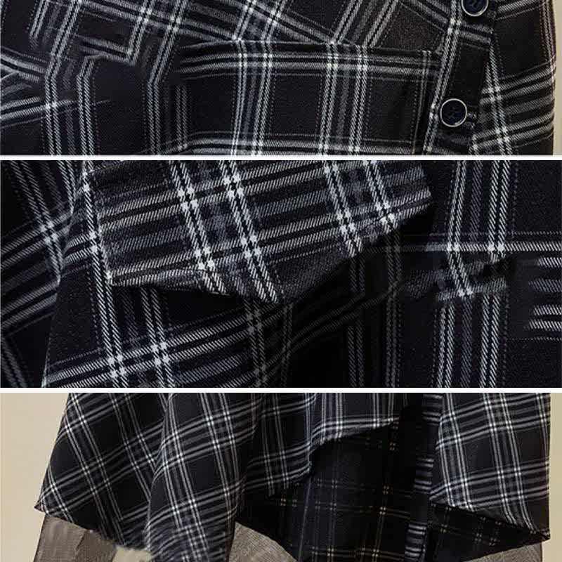 Skirt Tulle Plaid Shirt Button Front