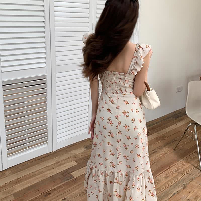 Ensemble robe nuisette fendue à imprimé floral et cardigan blanc