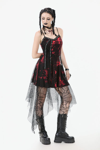 Scarlet Sleeveless Mesh Hem Asymmetrical Tie-Dyed Slip Dress