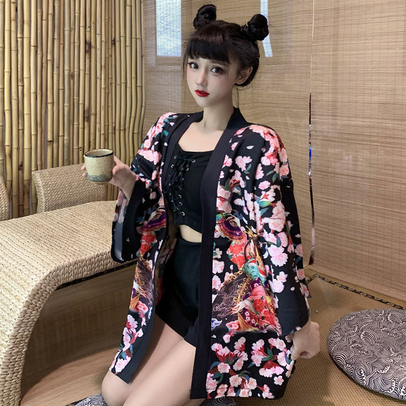 Vêtements d'extérieur kimono vintage pour fille animée