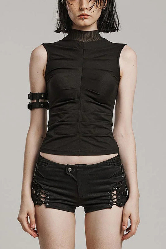 Slim Gothic Vest with Hollow Mesh Details