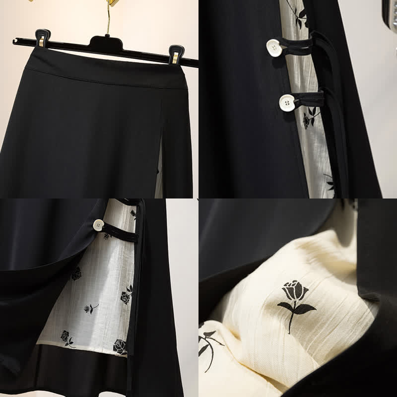 Blossom Skirt T-Shirt Print Split Polo Set