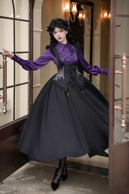 Embroidery Lace-Up Sleeveless Gothic Support Dress