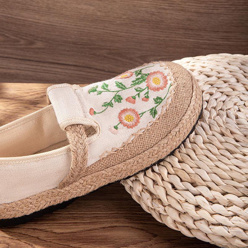 Vintage Stickerei Blumen Canvas flache Schuhe