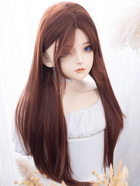 Reddish Brown Long Straight Synthetic Wig With Bangs