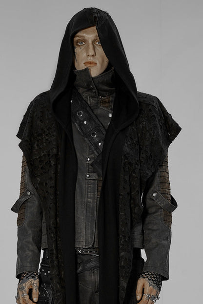 Ripped Hooded Black Asymmetric Gothic Scarf for Men