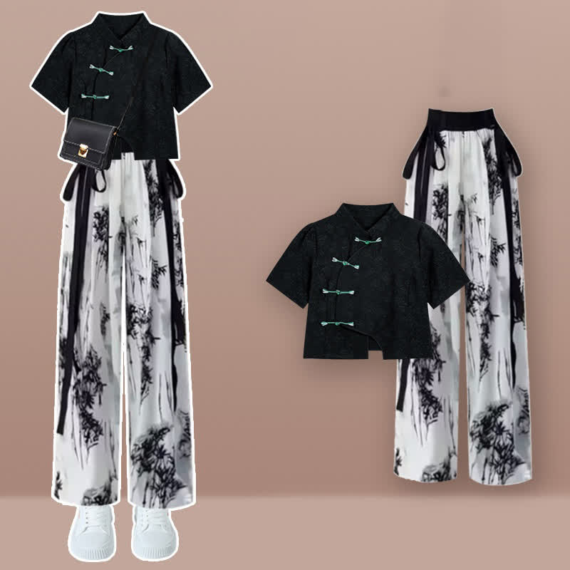 Shirt Vintage Pieces Button Painting Two Pants Wash