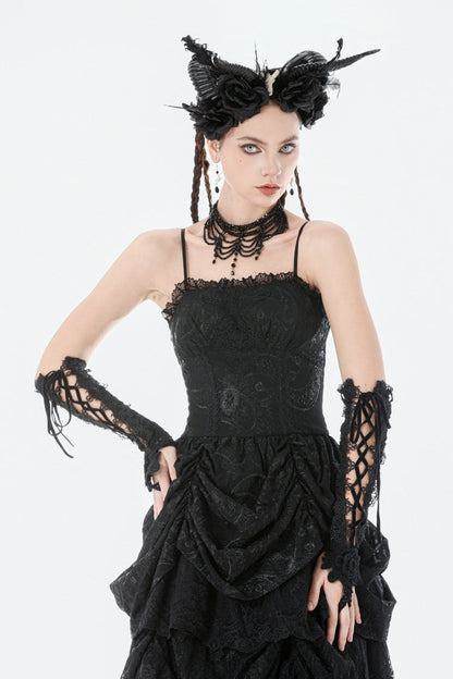Embroidered Peplum Court Slip Dress in Gothic Style