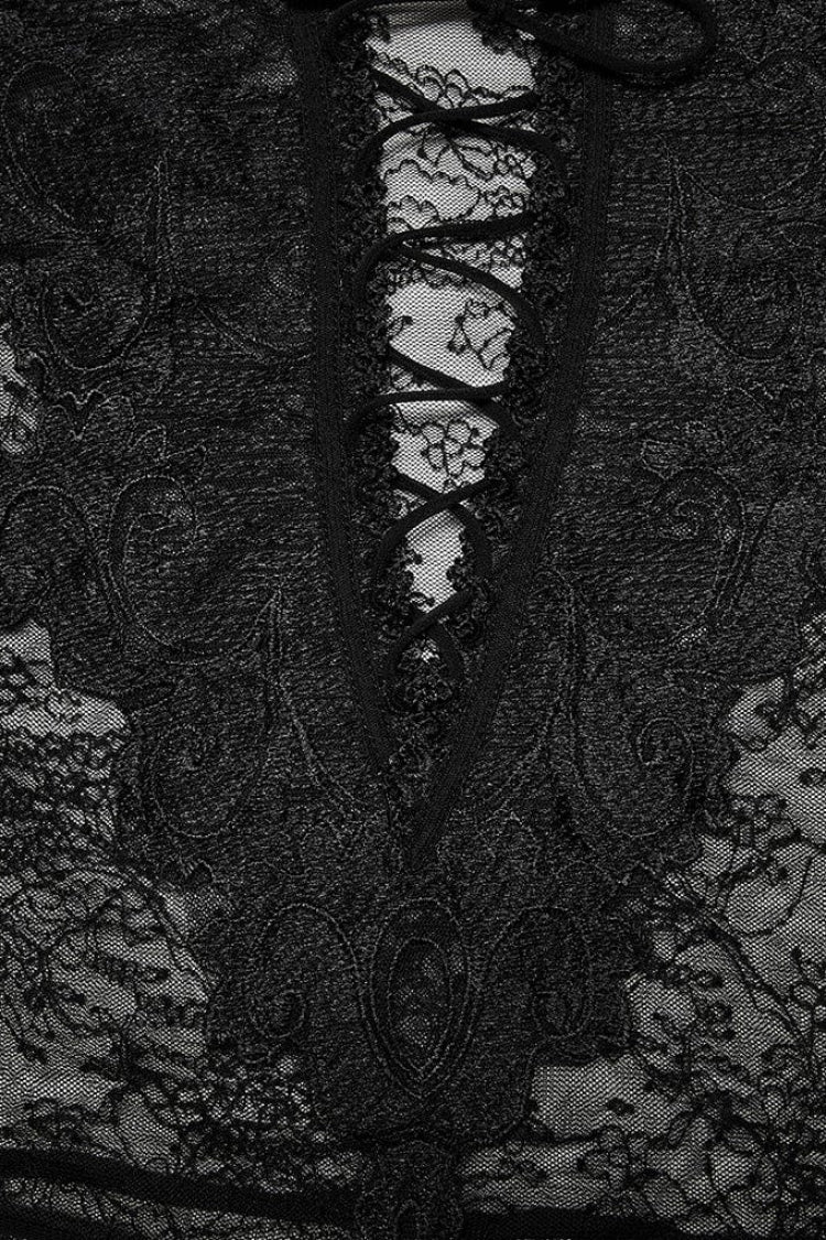 Sheer Lace T-Shirt with Flared Sleeves - Goth Style