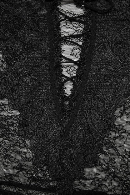 Sheer Lace T-Shirt with Flared Sleeves - Goth Style