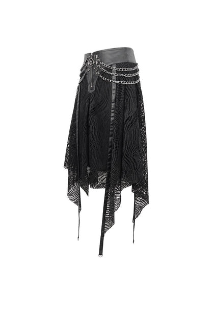 Half Hollow Knit Metal Chain Black Asymmetric Punk Skirt