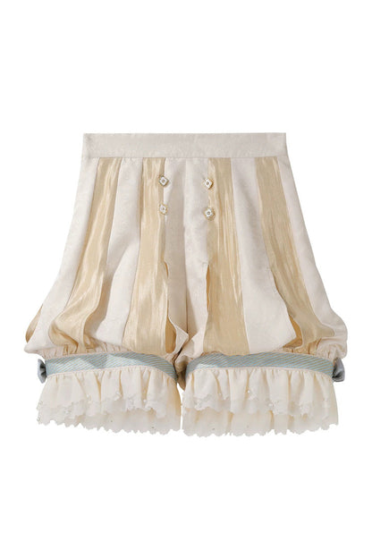 Golden Stand-Collar Long-Sleeve Embroidered Ruffled Bow Ouji Ensemble