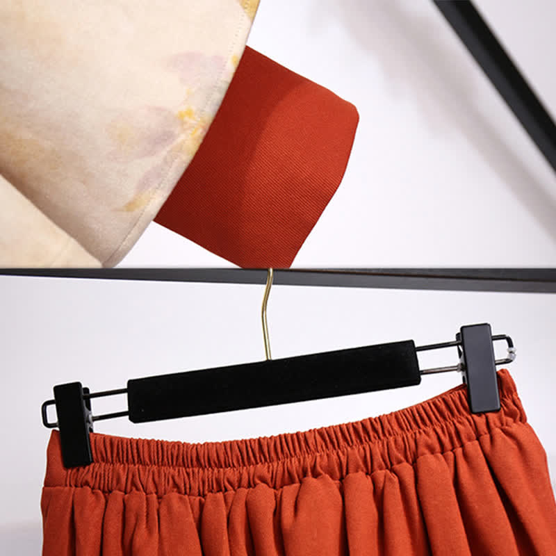 Waist Sweatshirt Vintage Bamboo Pleated Skirt Print High