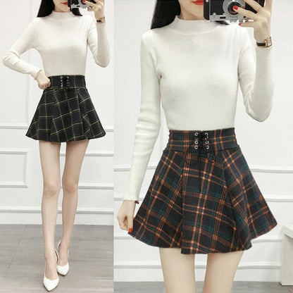 SpreePicky Sweet Grid Woolen Skirt S13031