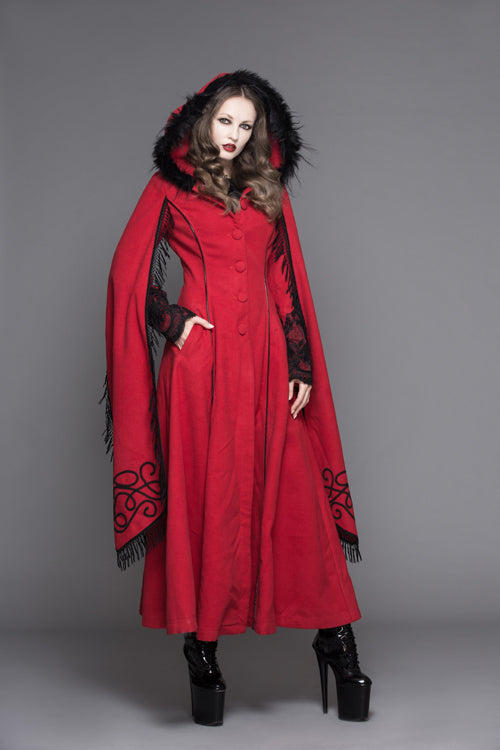 Winter Hand Embroidered Shawl Double Sided Long Gothic Coat for Women