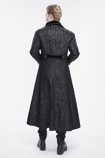 Men's Gothic Coat with Totem Print and Long Cut