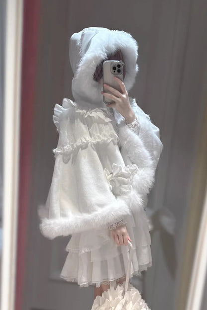 Multi-Layered Ruffled Bow Skirt Set - White Snow Season Love Letter