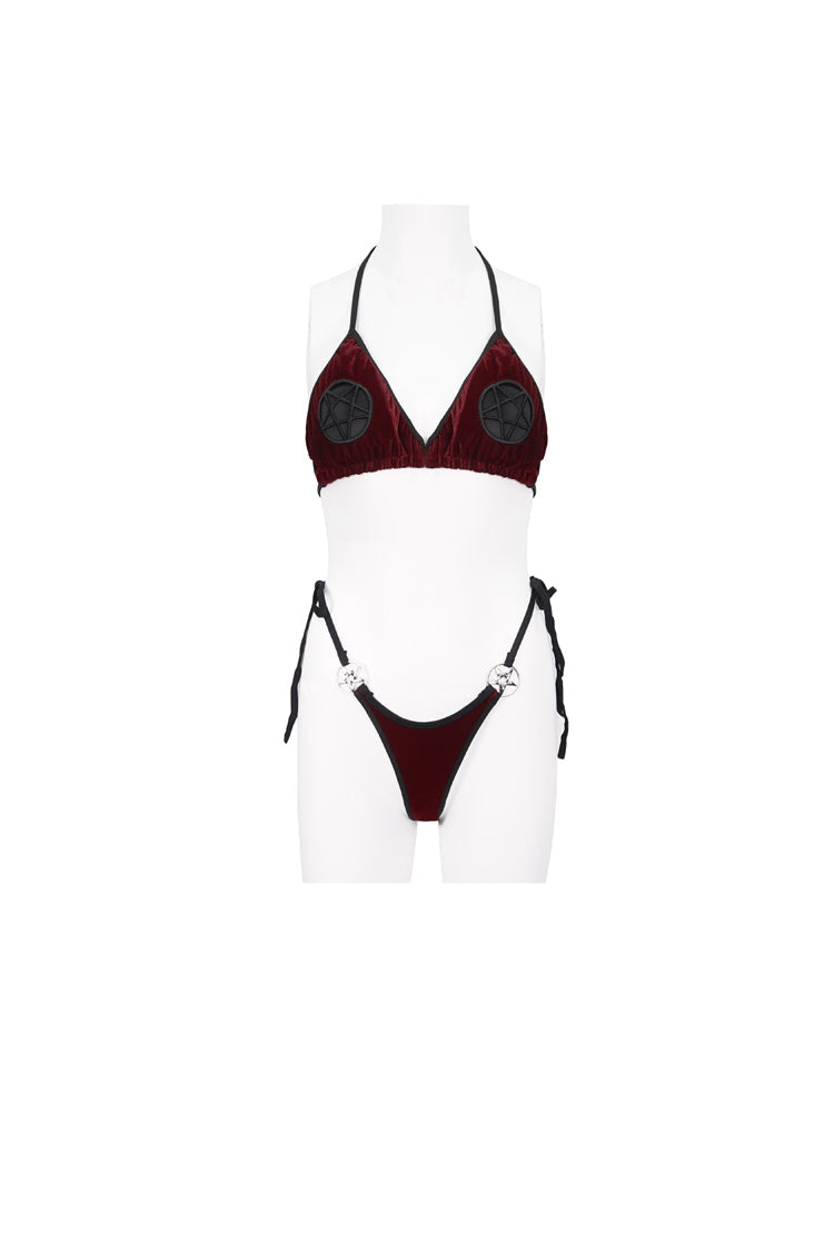 Velvet Stretch Sexy Cutout Pentagram Gothic Swimsuit Set for Women