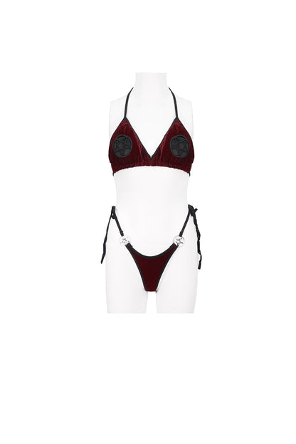 Velvet Stretch Sexy Cutout Pentagram Gothic Swimsuit Set for Women