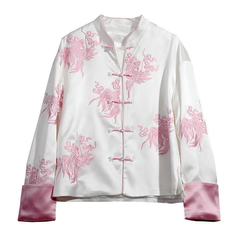 Chemise en satin à manches longues avec boucle et broderie florale vintage