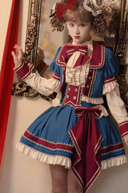 Red White Blue Star Idol Round Collar Ruffle Bowknot Sweet Princess Lolita Full Set