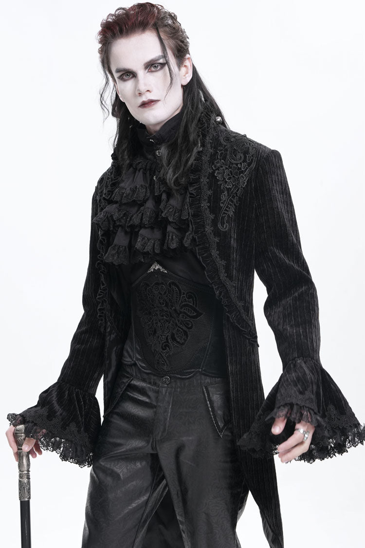 Men's Gothic Jacket with Swallow-tailed Hem and Lace