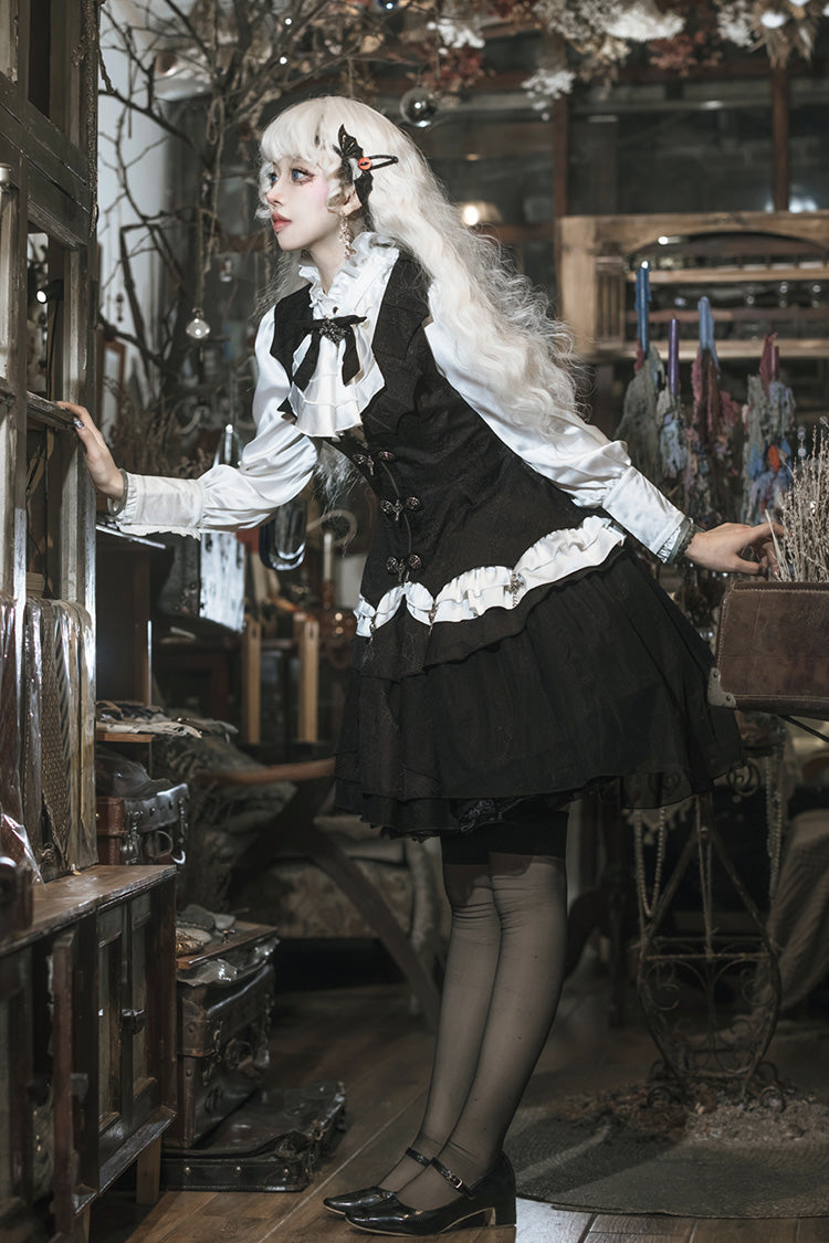 Black White Gothic Lace Vest Skirt Set