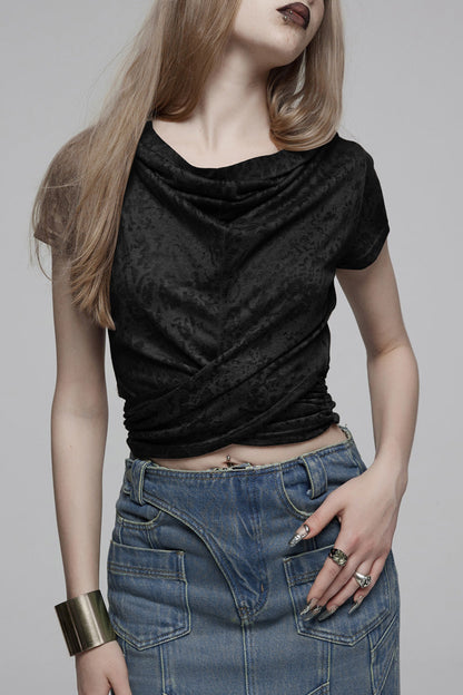 Punk T-Shirt for Her with Abstract Print and Hooded Design