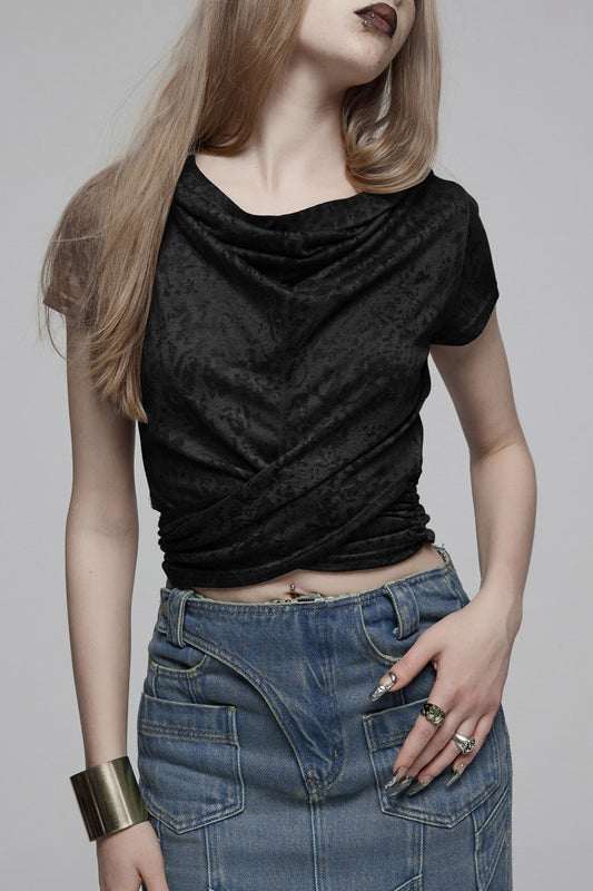 Punk T-Shirt for Her with Abstract Print and Hooded Design