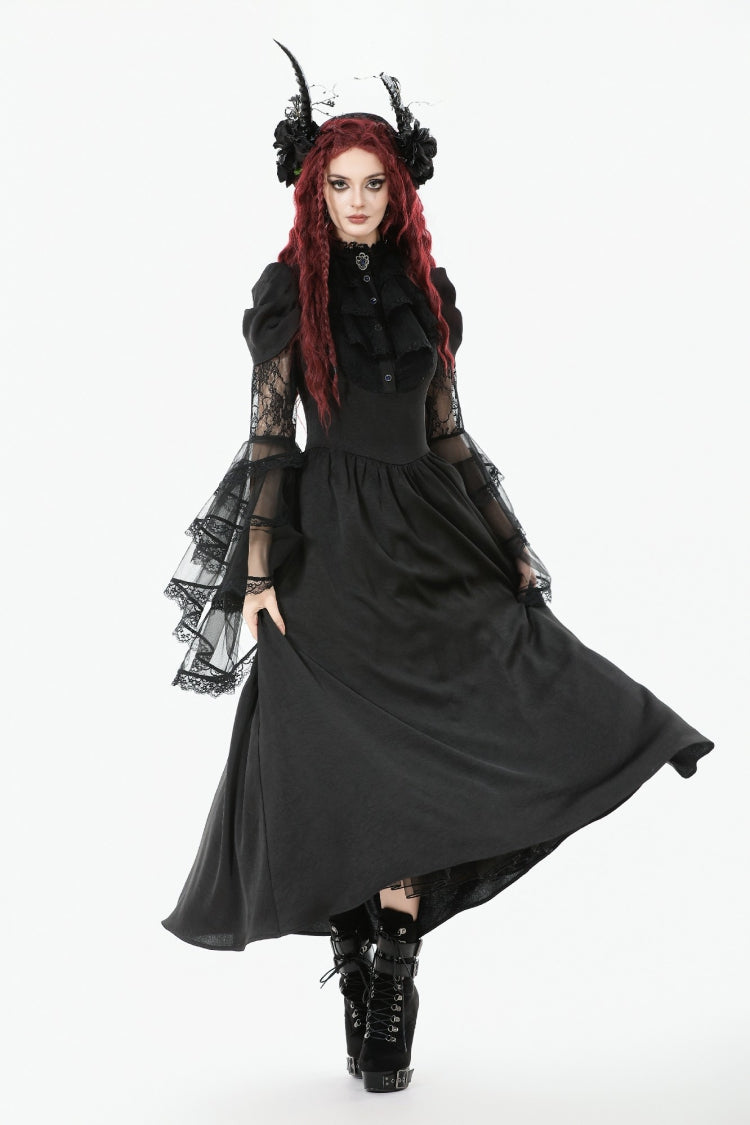 Women's Gothic Wedding Dress with Ruffled Lace and Lace-Up