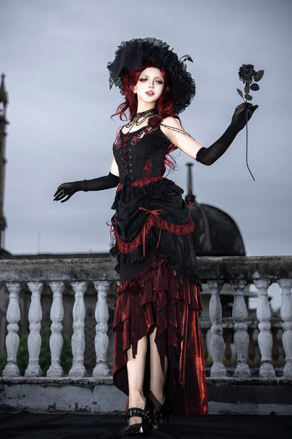 Rotten Bone Flower Lolita Skirt Set with Lace-Up Details - Noir