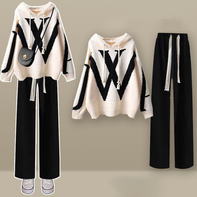 Soft Colorblock Hooded Sweater Casual Pants