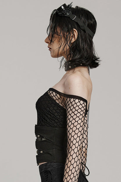Cross-Laced Steampunk Corset with Rope Ties and Mesh