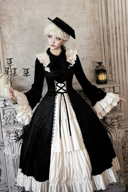 Letters and Poems Nutcracker Box Long Sleeves Ruffled Open-Front Bow Lace-Up Gothic Lolita Dress