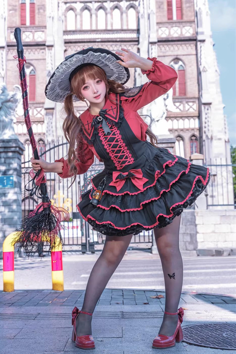 Showa Cake Witch Lolita JSK with Lace-Up Back - Noir