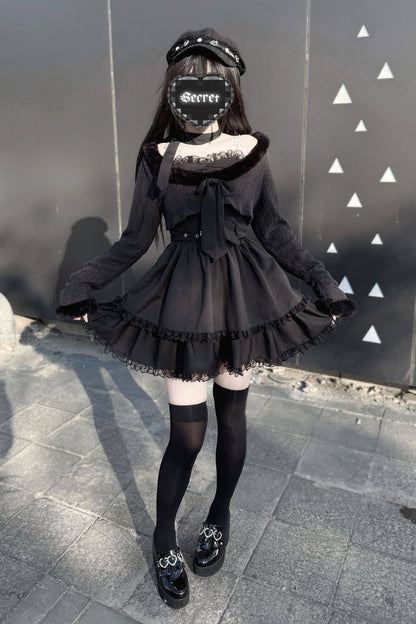 Stardust Oath Printed Ruffled Lace Dress Set Two Colors