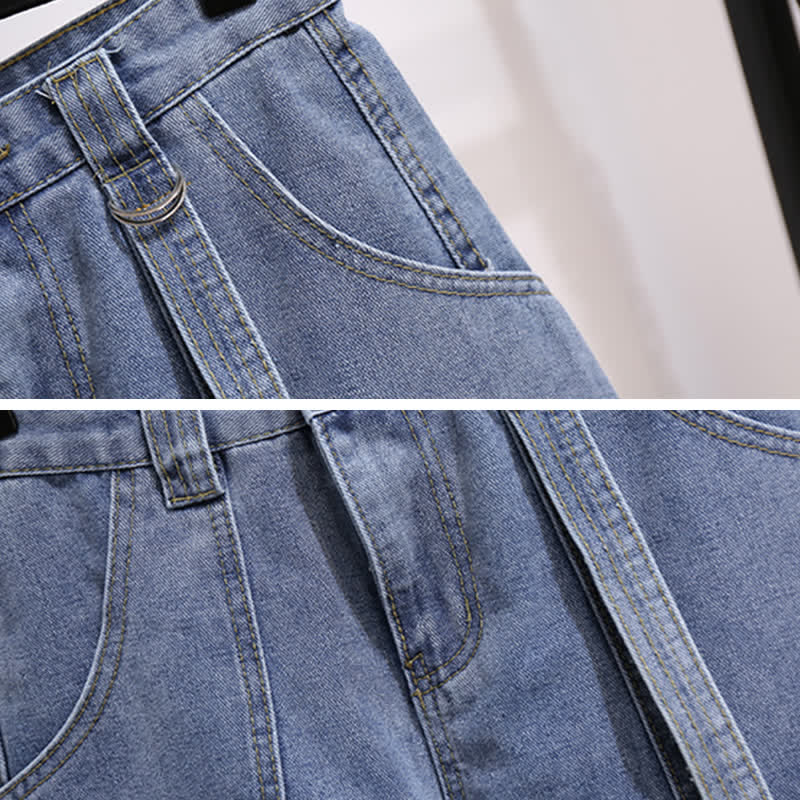 Pocketed T-Shirt Denim Fake Lapel Shorts Pieces Two