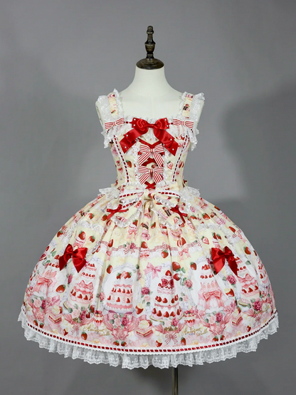 Strawberry and Desserts Print Yellow Sweet Bow Accents Lolita JSK / Full Set