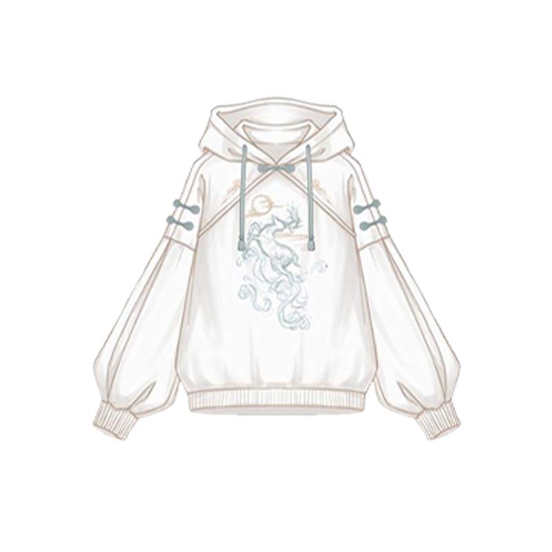 Couple Deer Embroidery Loose Hoodie Dress