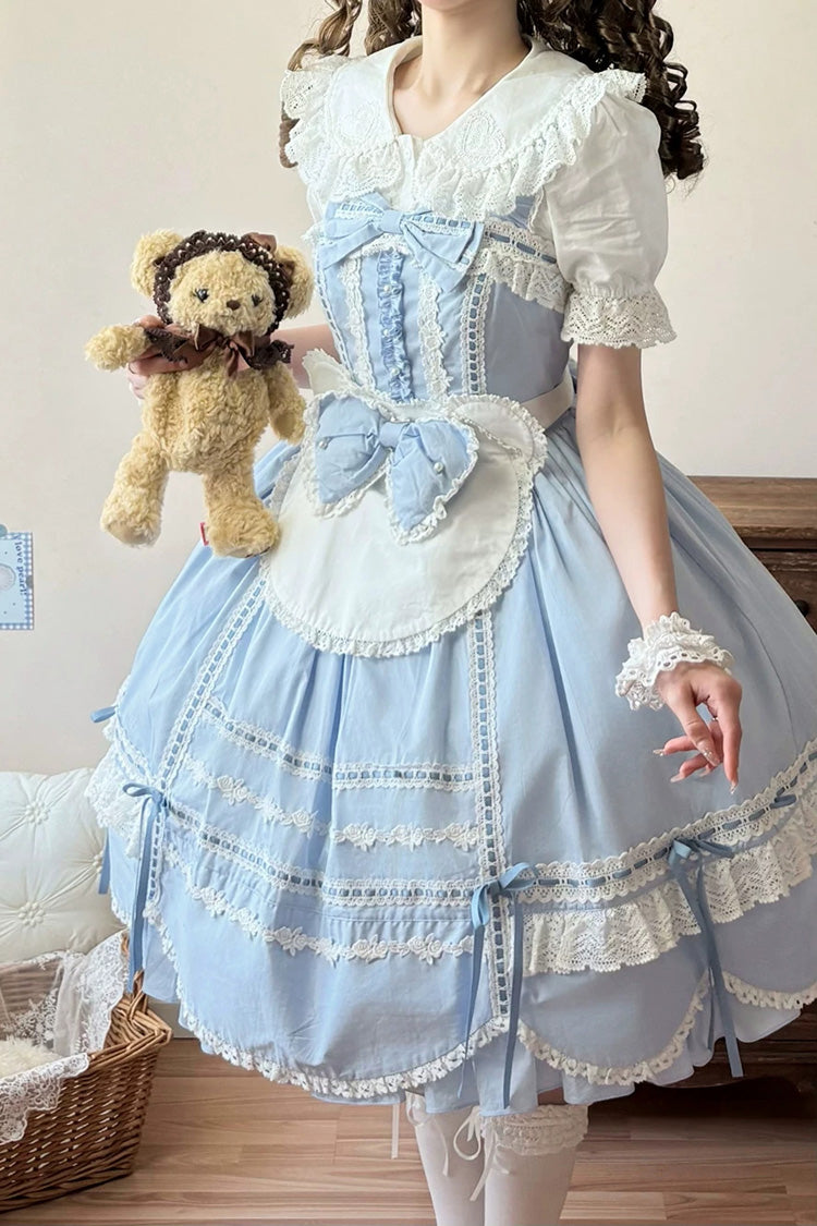 Cotton Sleeveless Lace-Trimmed Sweet JSK with Bow Details