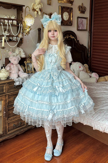 Azure Ruffled Hanayome Bow Lace Sweet Lolita JSK