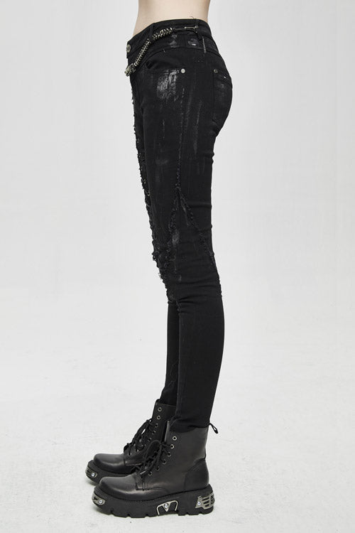 Hand-Painted Laced-Up Gothic Style Slim Pants