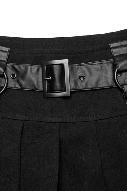 Pleated Punk Skirt with Strap Details and Mesh Panels